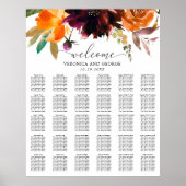 Rustic Floral Fall Wedding Seating Chart Poster (Voorkant)