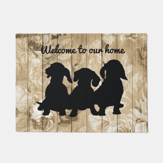 Rustic Floral Faux Wood Dachshund Doormat Deurmat (Voorkant)