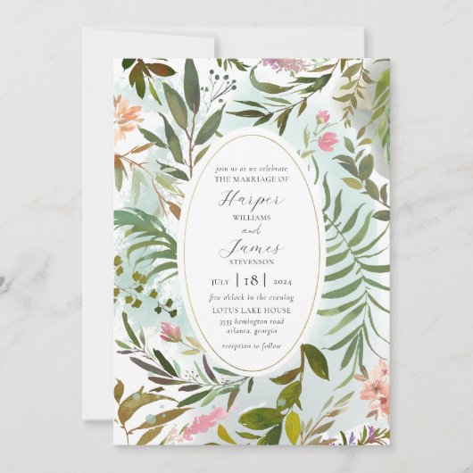 Rustic Floral Forest Greenery Wedding Invitation Kaart (Voorkant)