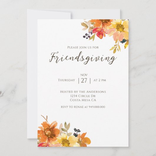 Rustic Floral Friendsgiving Dinner Kaart (Voorkant)