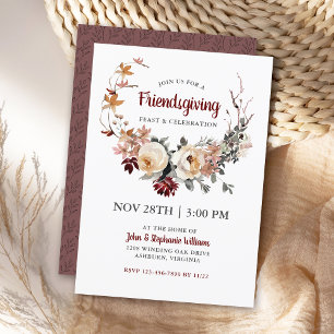 Rustic Floral Friendsgiving Thanksgiving Dinner Kaart