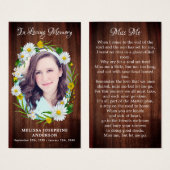 Rustic Floral Funeral Memorial Prayer Kaart Afbeel (Voorkant /achterkant)