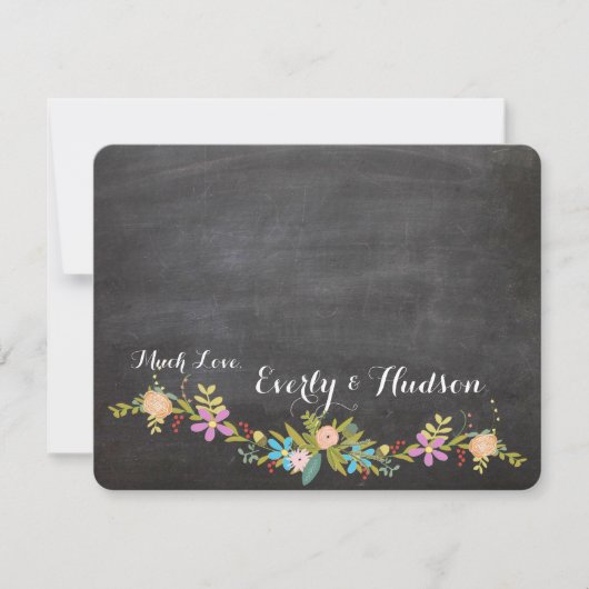 Rustic Floral Garland Chalkboard Wedding Bedankkaart (Voorkant)