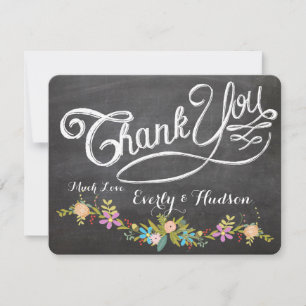 Rustic Floral Garland Chalkboard Wedding Bedankkaart