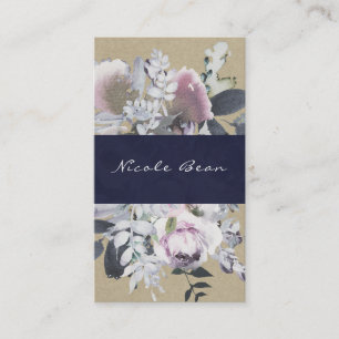 Rustic Floral Glam Navy Kraft Modern Chic Visitekaartje