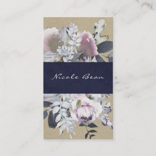 Rustic Floral Glam Navy Kraft Modern Chic Visitekaartje (Voorkant)
