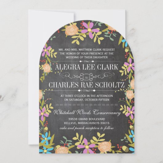 Rustic Floral Greenery Chalkboard Wedding Kaart (Voorkant)