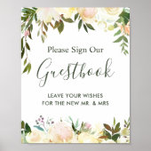 Rustic Floral Greenery Wedding Guestbook Poster (Voorkant)