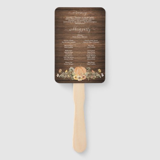 Rustic Floral Harvest Pumpkin Wedding Programme Handwaaier (Achterkant)