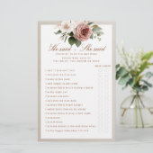 Rustic Floral He Said She Said Bridal Shower Game (Staand voorkant)