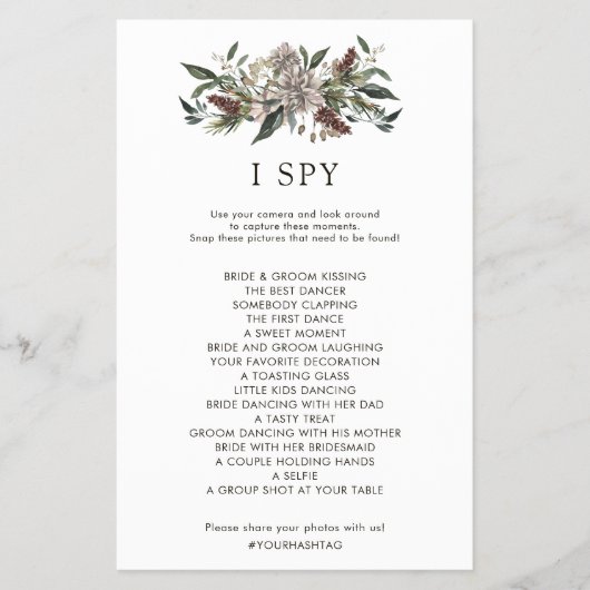 Rustic Floral Herfst Winter Wedding I Spy Game Flyer (Voorkant)