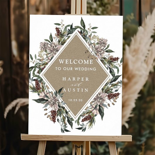 Rustic Floral Herfst Winter Wedding Welcome Sign Poster