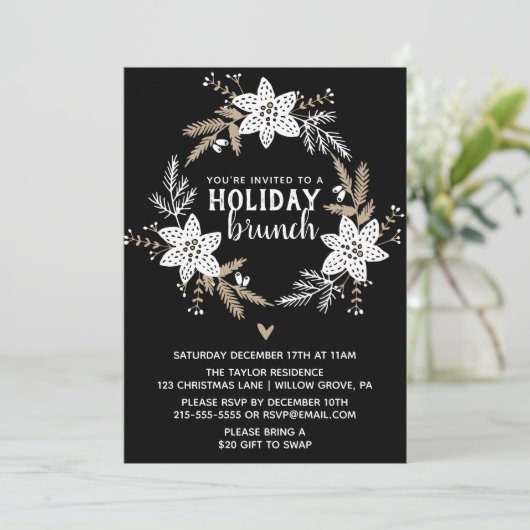 Rustic Floral Holiday Brunch Partij Kaart (Staand voorkant)