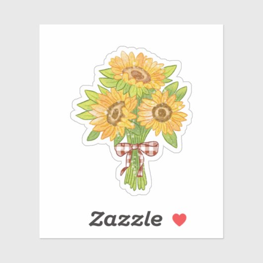 Rustic Floral Illustration with Gingham Bow Sticker (Vel)