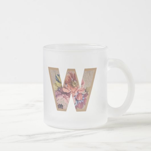 Rustic Floral Initiaal Letter W Monogram Matglas Koffiemok (Rechts)