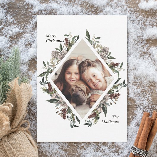 Rustic Floral kerstfoto Kaart