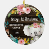 Rustic Floral Koala Baby's eerste Kerstmis Keramisch Ornament (Achterkant)