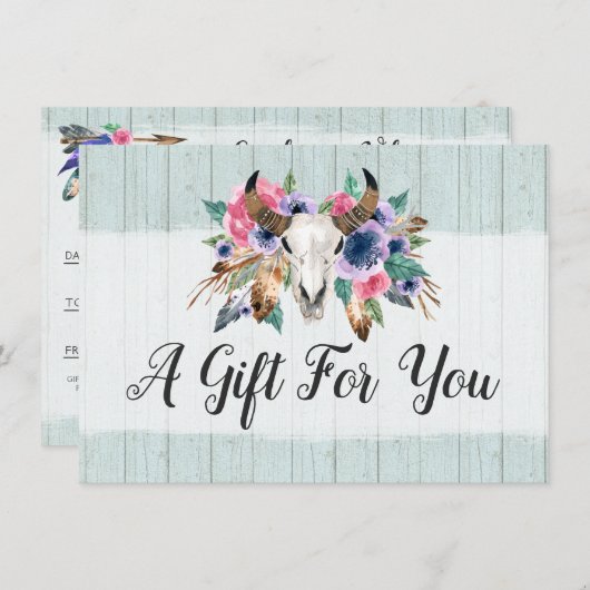 Rustic Floral Koe Skull Boho Gift Certificate Kaar Kaart (Voorkant / Achterkant)