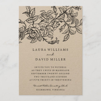 Rustic Floral Kraft Roos Garden Wedding Kaart