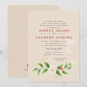 Rustic Floral Ladybug Butterfly Wedding Invitation Kaart