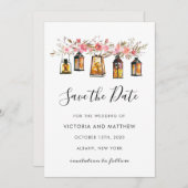 Rustic Floral Lantern Wedding Save the Date (Voorkant / Achterkant)