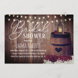 Rustic Floral Lantern Wine Barrel Vrijgezellenfees Kaart