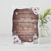 Rustic Floral  Lantern Winter Wedding Kaart (Staand voorkant)