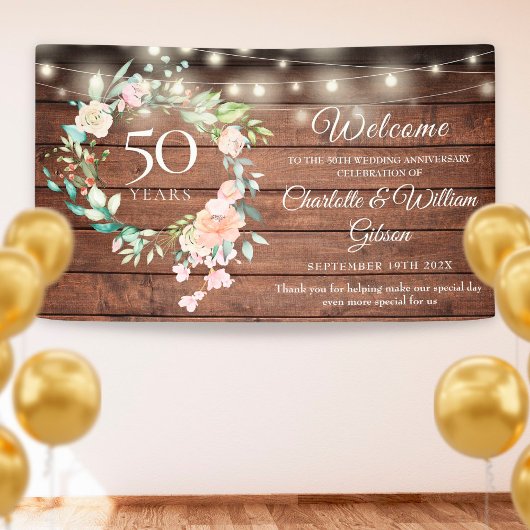 Rustic Floral Licht 50th Jubileum Welkom Spandoek