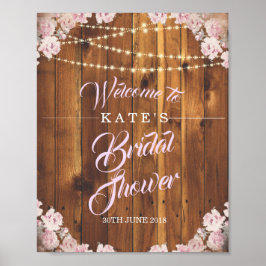 Rustic Floral Light String Wood Vrijgezellenfeest  Poster