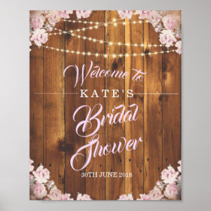Rustic Floral Light String Wood Vrijgezellenfeest Poster