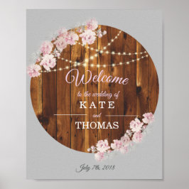 Rustic Floral Light Strings Wedding Welcome Sign Poster