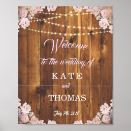 Rustic Floral Light Strings Wedding Welcome Sign Poster