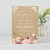 Rustic Floral Lijst Kraft | Weddengeviering Kaart (Staand voorkant)