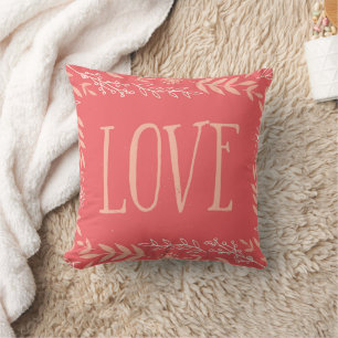 Rustic Floral Love Roze Sinaasappel Kussen