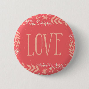 Rustic Floral Love   Roze Sinaasappel Ronde Button 5,7 Cm