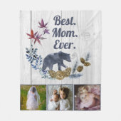 Rustic Floral Mama Beer Moederdag drie foto Fleece Deken (Voorkant)