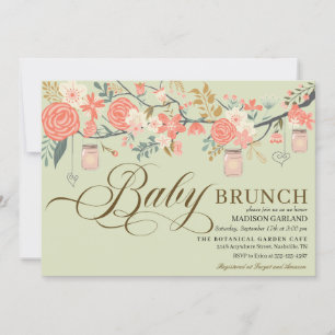 Rustic Floral Mason Jar Baby Brunch Uitnodiging