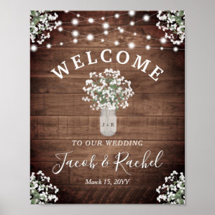 Rustic Floral Mason Jar Lights Welkom bruiloft Poster