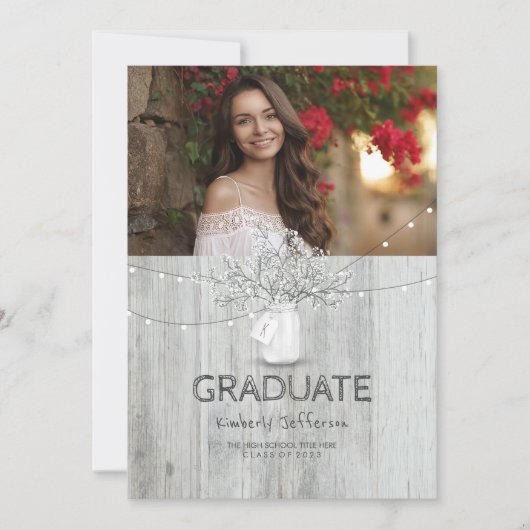 Rustic Floral Mason Jar Photo Graduparty Kaart (Voorkant)