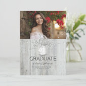 Rustic Floral Mason Jar Photo Graduparty Kaart (Staand voorkant)