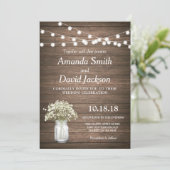 Rustic Floral Mason Jar Wedding Invitation Kaart (Staand voorkant)