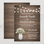Rustic Floral Mason Jar Wedding Invitation Kaart (Voorkant / Achterkant)