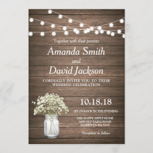 Rustic Floral Mason Jar Wedding Invitation Kaart