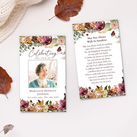 Rustic Floral Memorial Funeral Prayer Card