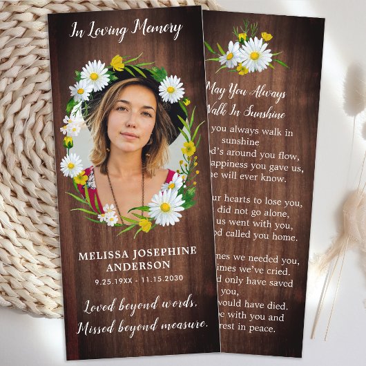 Rustic Floral Memorial Prayer Kaart Funeral Bookma