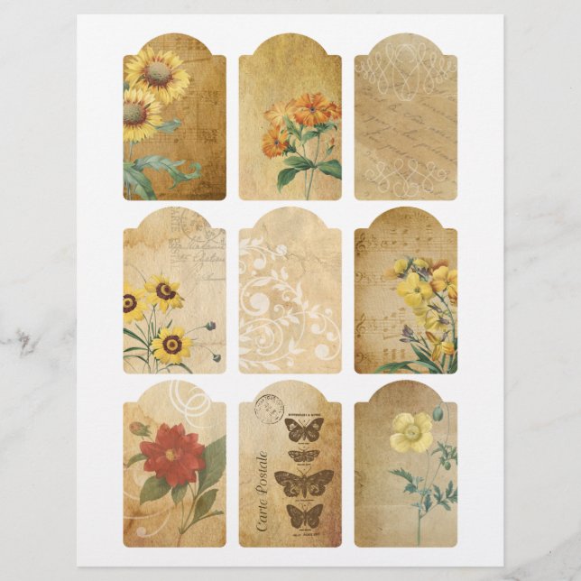 Rustic Floral Mini Labels Schrapboekenbranderijen (Voorkant)