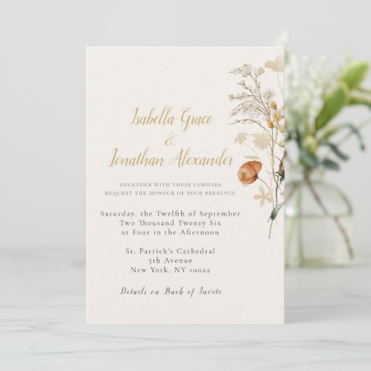 Rustic Floral Minimalist Wedding Invitation (Debout devant)