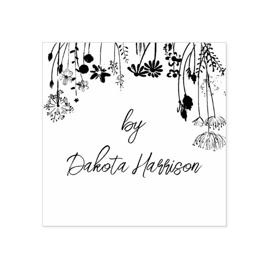 Rustic Floral Modern Script Custom Name Signature Rubberstempel (Afrduk)