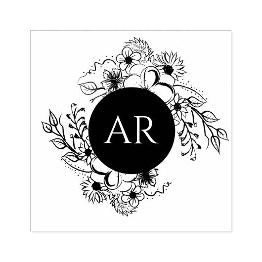Rustic Floral Monogram Wedding Rubberstempel (Afrduk)