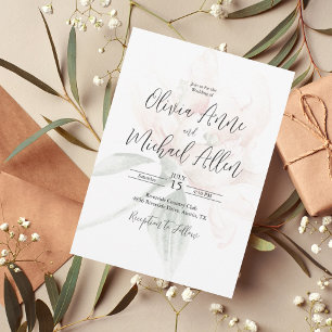 Rustic Floral Neutral Elegant Wedding Invitation Kaart